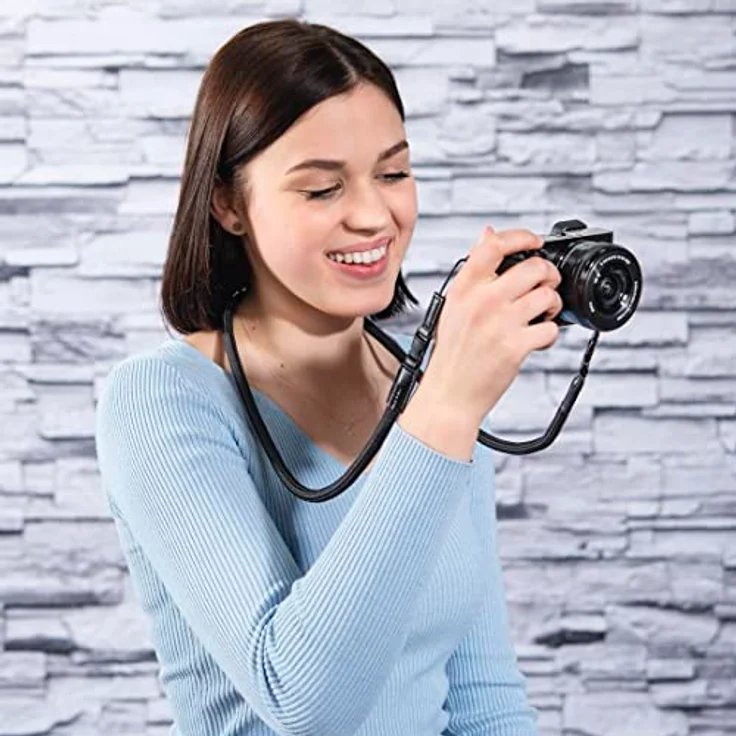 Hama Kameragurt mit Schnellverschluss (Tragegurt geflochten, Nackengurt 120 cm Länge, Nylon, Universal Schultergurt für Spiegelreflex, DSLR, Kompaktkamera und Systemkamera, Retro) schwarz – Bild 3