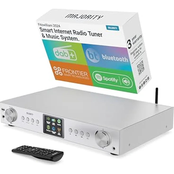 MAJORITY Fitzwilliam, DAB Plus Internetradio WLAN Tuner mit Bluetooth, Spotify Connect & Farbdisplay, Silber