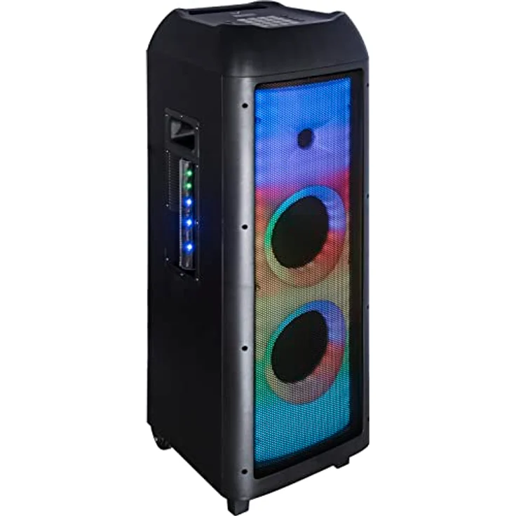 Majestic Flame T360, Bluetooth Trolley mit 360° Lichtspiel, DJ Pad 64 Soundeffekte, 4 LED-Lichteffekte, USB/AUX/MIC/Guitar, Fernbedienung, TWS, Tragegriff und Rollen – Bild 1