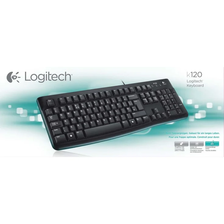 Logitech K120 Kabelgebundene Tastatur für Windows, USB-Anschluss, Leises Tippen, Robust, Spritzwassergeschützt, Einstellbare Tastaturaufsteller, Deutsches QWERTZ-Layout - schwarz – Bild 5