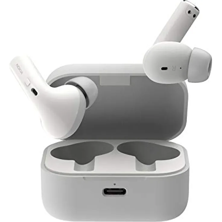 Nokia E3500 True Wireless Earbuds, Bluetooth 5.0, mit Clear Voice Capture (CVC) Technologie, 7 Stunden Non-Stop Spielzeit und bis zu 25 Stunden dank Charging Case – Weiß 