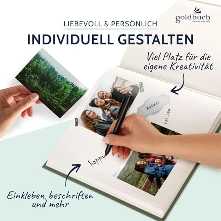 goldbuch Bella Vista 27 309 Fotoalbum, Erinnerungsalbum im Format 30 x 31 cm, 60 weiße Seiten, Pergamin-Trennblätter, Leineneinband in Grün mit Bildausschnitt Artischocke – Bild 5