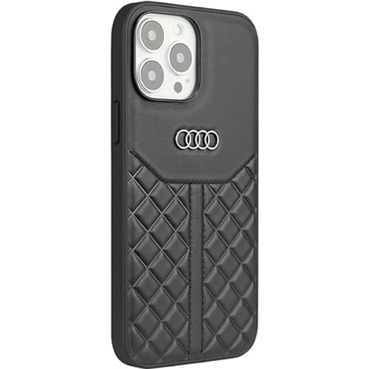 Audi Genuine Leather iPhone 13 Pro Max 6.7" Hardcase mit Rhombenmotiv, Schwarz, TPU/Naturleder, Zugriff auf alle Funktionen – Bild 2