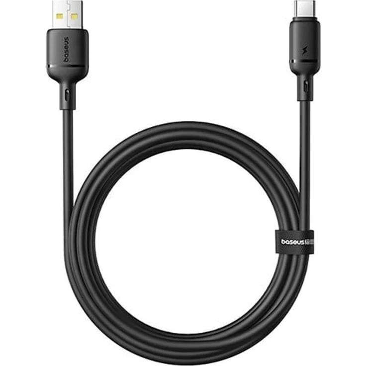 Baseus Silky 3A USB-A - USB-C Kabel, 1m, schwarzes PVC-Design, 15W Ladeleistung, verwicklungsfrei