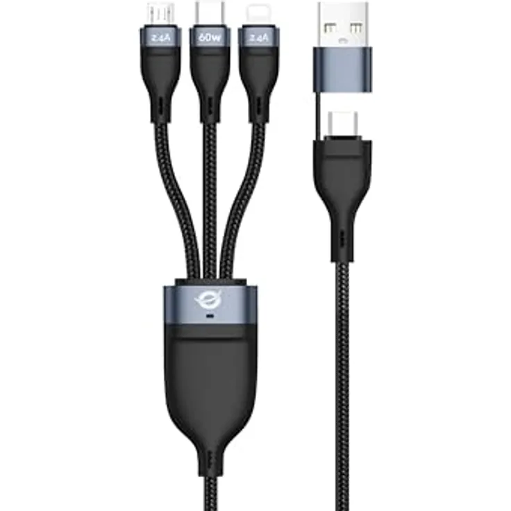 Conceptronic ETTA05B15, 3-in-1 USB-C/A Kabel mit 60W Leistung, 1,5m Länge, 480Mbps, schwarz
