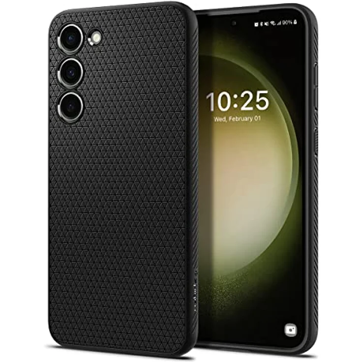 Spigen Liquid Air Hülle Kompatibel mit Samsung Galaxy S23 5G -Schwarz Gemustertes TPU mit Eckschutz und Spider Web - Schwarz – Bild 1
