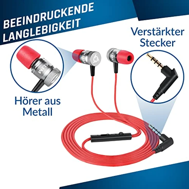 KLIM Fusion In-Ear Kopfhörer mit Memory Foam rot – Bild 3