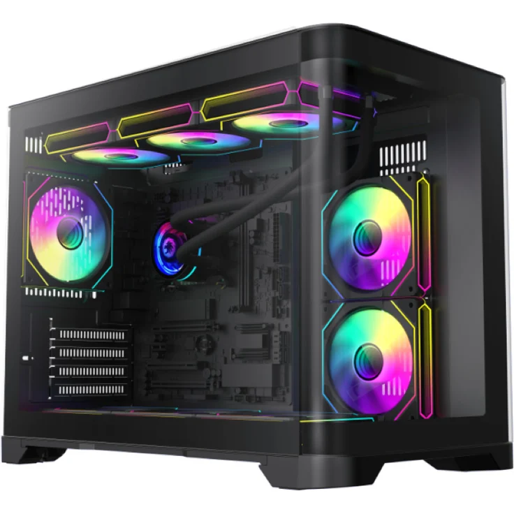 GameMax GAMEMAX HYPE-M BK, Mini-Tower PC-Gehäuse für Micro-ATX und Mini-ITX mit 6x 120mm ARGB Lüftern, 1x USB3.0, 2x USB2.0, schwarz