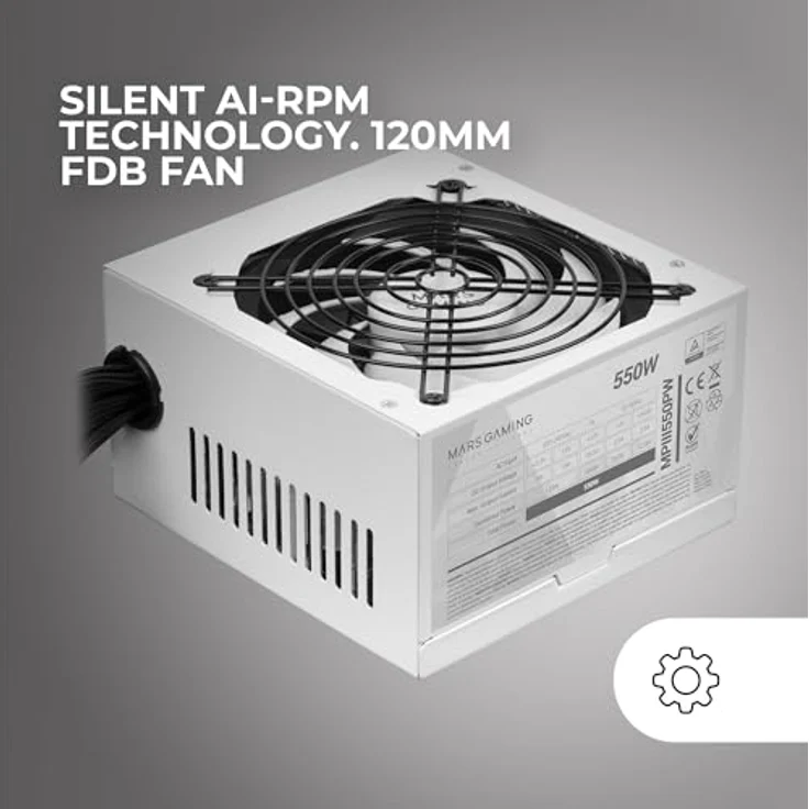 Mars Gaming MPIII550P, PC-Netzteil ATX 550W, 85% Effizienz, 5 Jahre Garantie, Digitales APFC-System, Weiße Flachkabel, 120mm FDB-Lüfter mit AI-RPM – Bild 3
