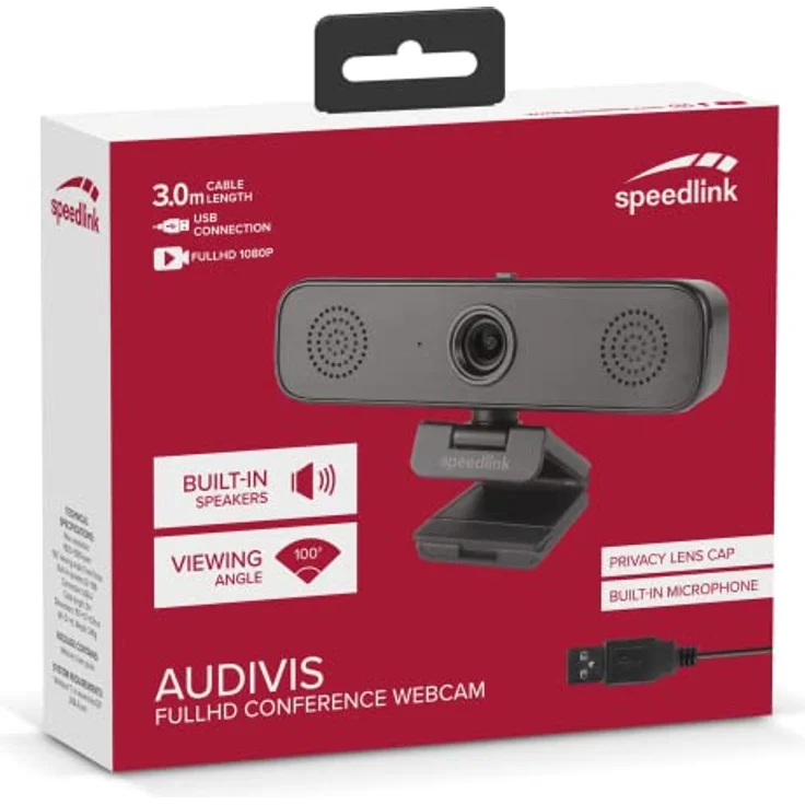 Speedlink AUDIVIS Full HD Conference Webcam – 100° Bildwinkel, integrierte Lautsprecher, schwarz – Bild 4