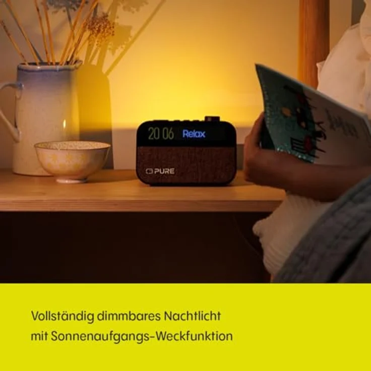 Pure Moment Charge – Radiowecker mit Wireless-Ladepad, DAB+/FM, Bluetooth, natürlichen Klängen, White Noise & Wake-up Light – Perfekt für Schlafzimmer & Büro, Coffee Schwarz – Bild 3