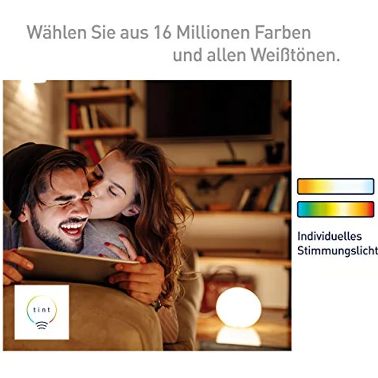 tint Smarte LED-Birne E27 – Steuerbar per Alexa, Fernbedienung oder App – Dimmbare E27 Glühbirne mit weißem und farbigem Licht RGB, 9,5 W – Bild 3