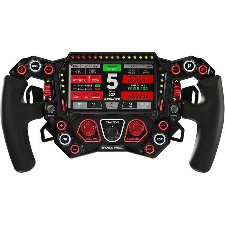 SOELPEC Spectra XR Lenkrad, Hochwertiges Sim-Racing-Lenkrad mit 302mm Durchmesser und 5-Zoll Touchscreen, lava