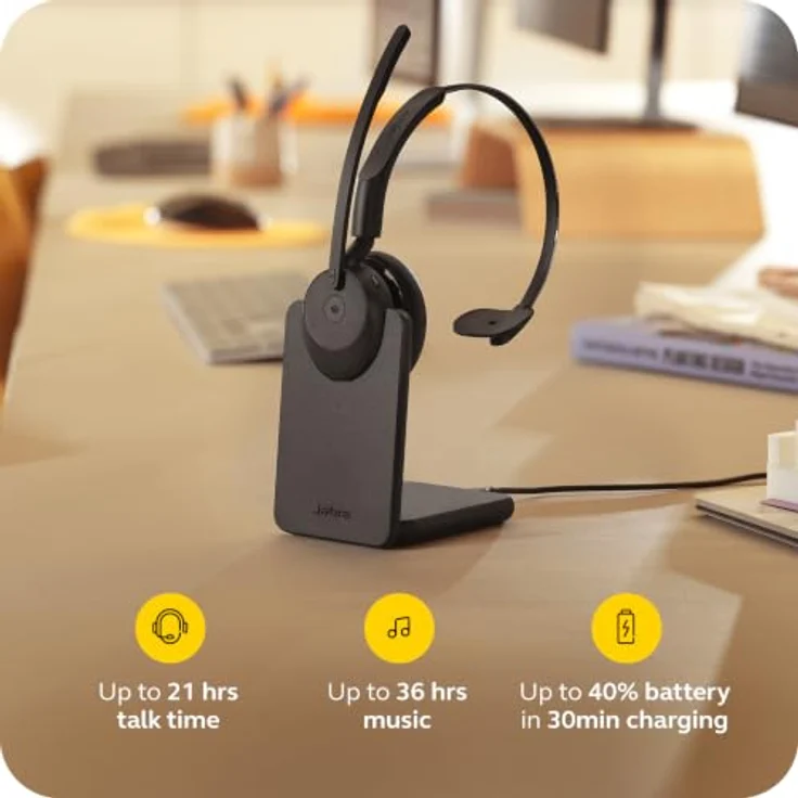 Jabra Evolve3 45 Mono, LINK 390a, Kabelloses On Ear Headset mit Bluetooth® und drei Mikrofonen, Schwarz – Bild 8
