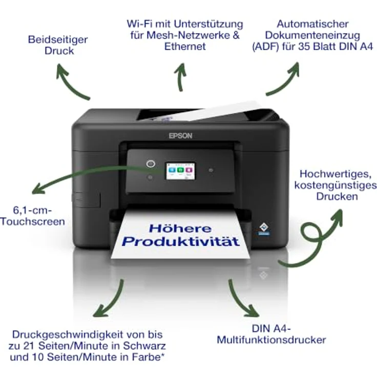 Epson WorkForce Pro WF-3920, Multifunktionsdrucker mit A4 Farb-Druck, Duplex, WLAN und 6,1 cm Touchscreen, Schwarz – Bild 2