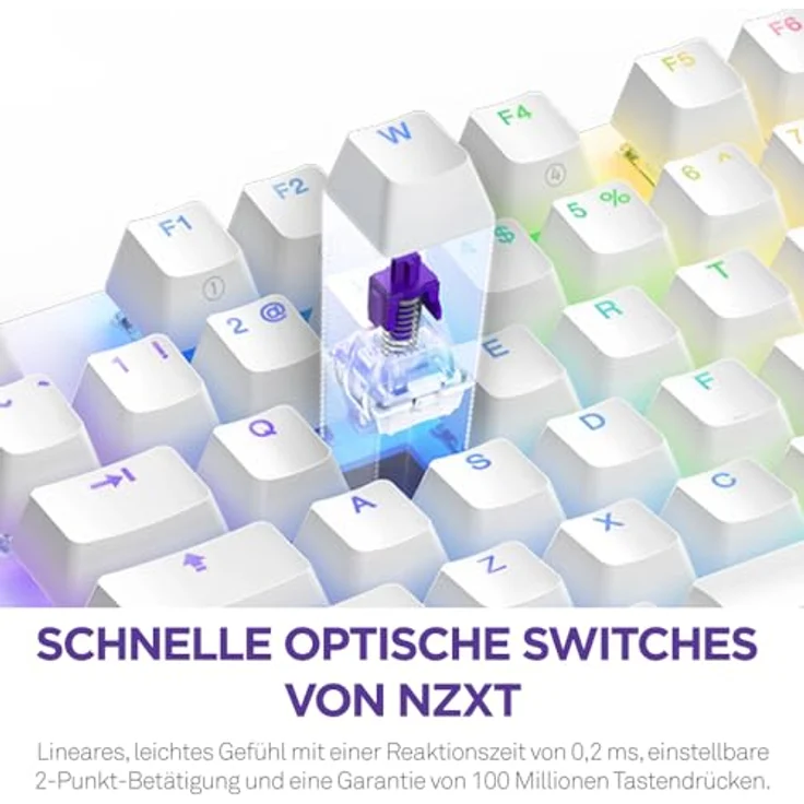 NZXT Function 2-2024 Optische Vollformat Gamingtastatur | RGB beleuchtet | 8K-Abfragerate | Lineare Opt. Switches | Einstellbare Auslösung | Hot-Swap | Gaming Keyboard | Weiß - DE (QWERTZ) – Bild 2