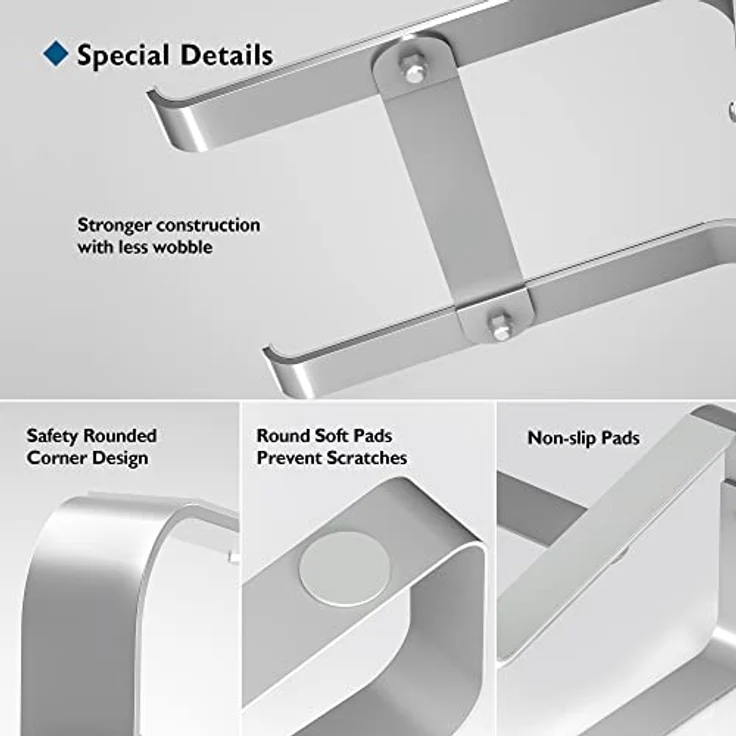 BONTEC Ergonomischer Laptop Ständer, für Laptops 10-17,3 Zoll, Silber, optimiert Haltung und Komfort, platzsparend, mit Wärmeableitung – Bild 7