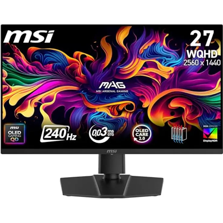 MSI MAG 273QP QD-OLED X24, 26,5-Zoll WQHD Gaming-Monitor mit 240 Hz, 0,03 ms Reaktionszeit, 99% DCI-P3 und DisplayHDR True Black 400