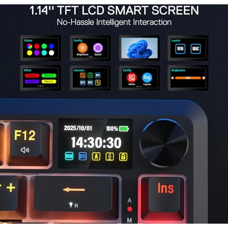 Redragon K724 PRO Kabellose Gasket-Gaming-Tastatur mit 1,14-Zoll-TFT-Infodisplay, 81 Tasten, Geräuschdämmung und Custom Mint Mambo Switch, US-Layout – Bild 3