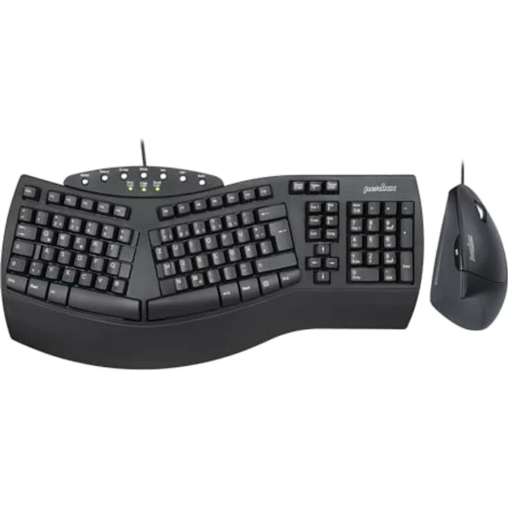 Perixx PERIDUO-512B Ergonomisches Tastatur- und Maus-Set - Vertikale Design-Maus, Kabelgebunden, USB, Schwarz - Komfortables QWERTZ Layout – Bild 1