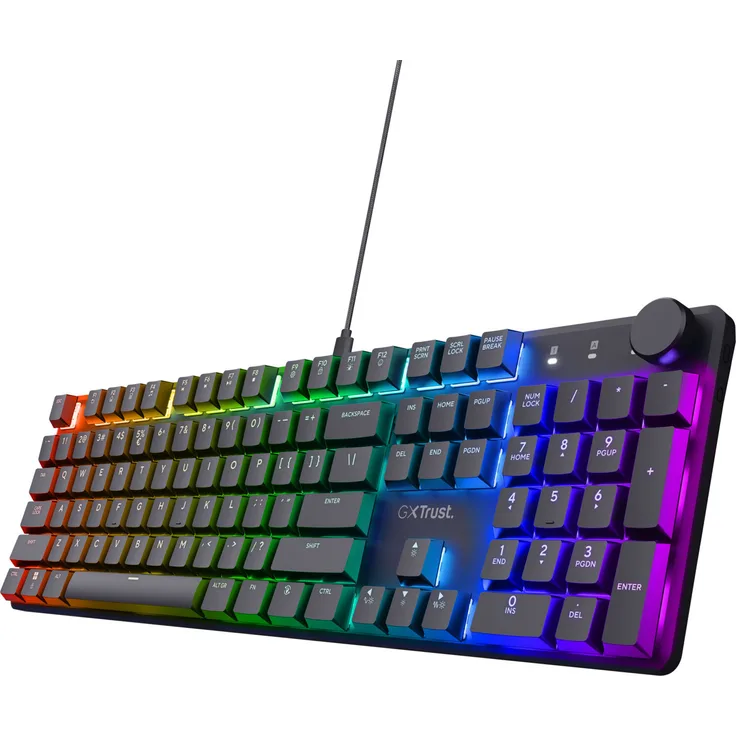 JTI GmbH GXT 866 Torix Mechanische Gaming-Tastatur Nordisches Layout, RGB-Beleuchtung und Huano White Linear Switches, Schwarz