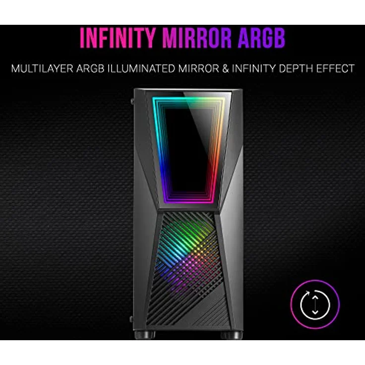 Mars Gaming MC777 RGB, ATX/Mini-ITX PC-Gehäuse mit gehärtetem Glas, ARGB Infinity Mirror, leistungsstarke Doppelkühlung, Schwarz – Bild 2