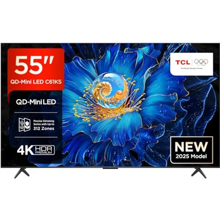 TCL 55C61KS QLED Mini LED Fernseher, 55 Zoll, 4K HDR, Dolby Vision & Atmos, Onkyo 2.1 Sound, Smart TV mit Google TV, HDMI 2.1, Game Master – Bild 1