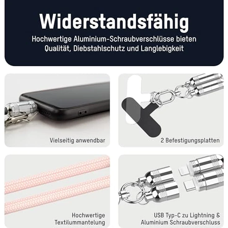 ANSMANN Handykette Lanyard USB C auf Lightning Kabel, 27W Ladeleistung mit Diebstahlschutz – Bild 5