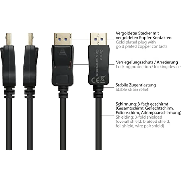 Good Connections DisplayPort 2.0 Kabel, 54 Gbit/s, UHBR 13.5, 4K 240Hz - 8K 60Hz, Kupferleiter, schwarz, 0.5m, Good (DP20-005) – Bild 3