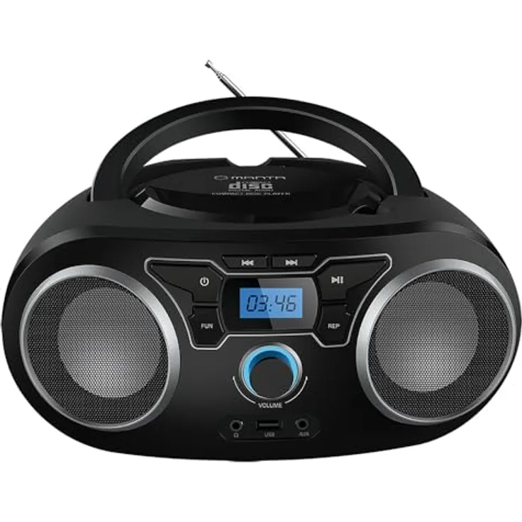 Manta BBX006, FM Bluetooth Boombox mit CD-Player, Teleskopantenne und tragbarem Design