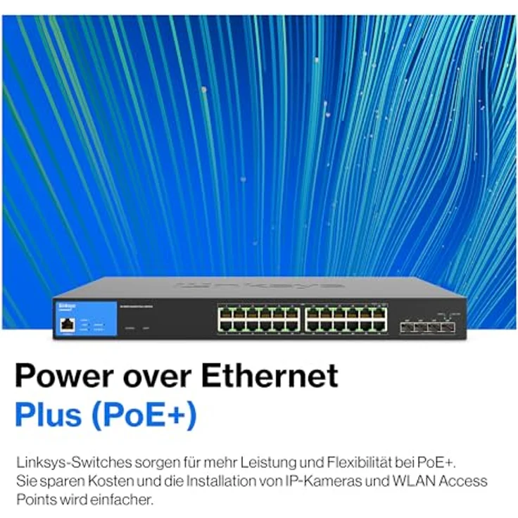 Linksys LGS328MPC-EU 24-Port Gigabit-Netzwerk-PoE+-Switch, 410 W, 4 10G-Uplink-SFP+-Steckplätze – Smart Managed Ethernet-Switch Hub mit Metallgehäuse, Befestigung auf dem Schreibtisch oder an der Wand – Bild 5