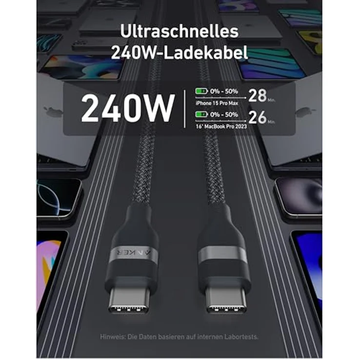 Anker Nano USB C auf USB C Kabel, 240W 0,9m flexibel farbig geflochten, für iPhone 16/16 Pro/16 Plus/16 Pro Max, MacBook Pro/Air, iPad Pro/Air, Galaxy S24 – Bild 2