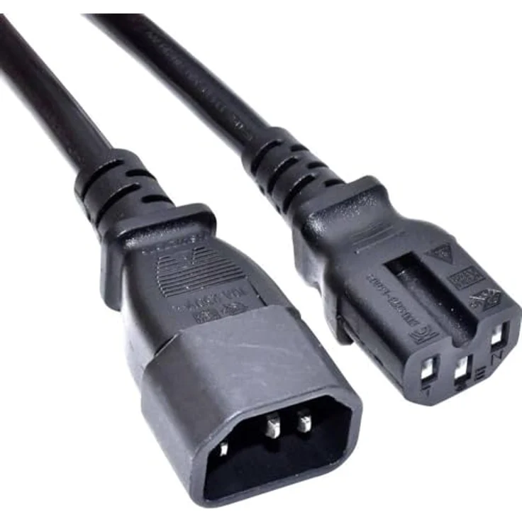 Akyga AK-UP-07 Server Verlängerungskabel, 3m Cu 3x1mm² mit IEC C14 / IEC C15 Steckern, Schwarz, 10 A Belastbarkeit
