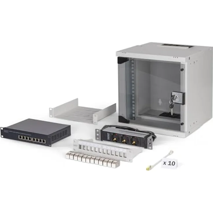 Digitus 10" Netzwerk-Set SOHO PRO, 6HE Wandgehäuse mit Zubehör, Serverschrank, Grau