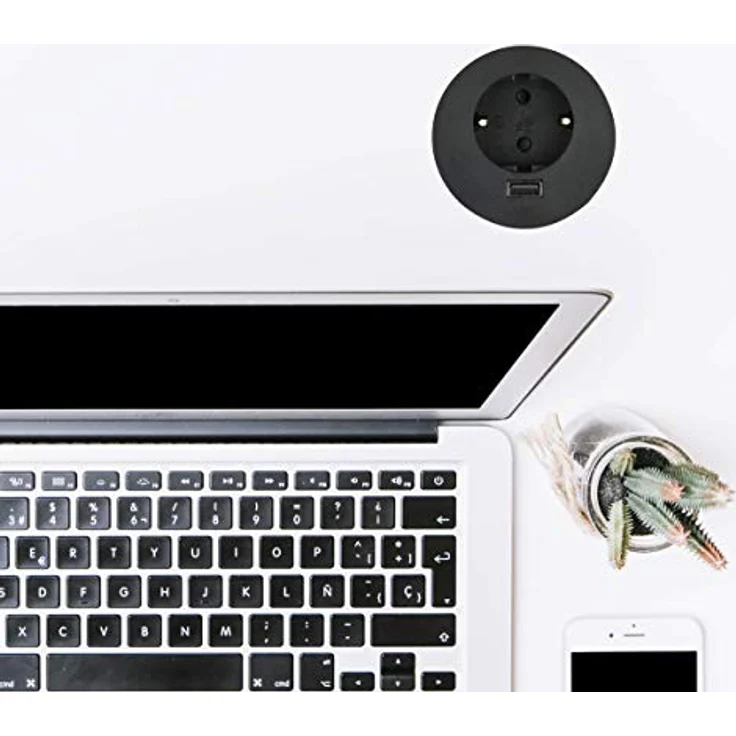 Electraline 62558 Tisch-Einbausteckdose Grommet mit USB Fast Charge 2A, Ø 60 mm, 2m Kabel, Schuko – Bild 3