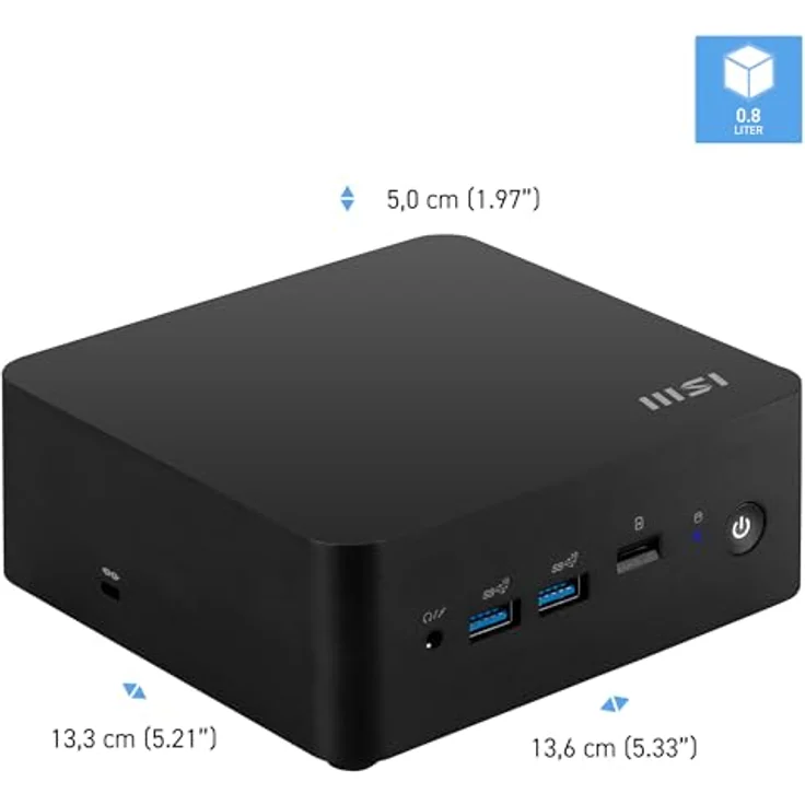 MSI Cubi NUC 1MG-023DE, Mini-PC mit Intel Core 3 100U, 8GB DDR5, 256GB M.2 SSD, USB 10Gbps, Thunderbolt 4, HDMI 2.1, Wi-Fi 6E, Bluetooth 5.3, schwarz, Windows 11 Pro – Bild 3