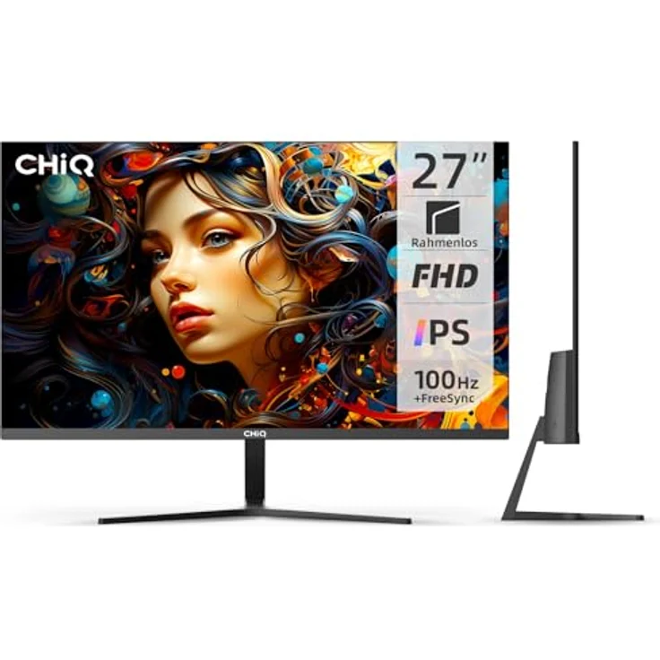 CHIQ Monitor 27 Zoll, FHD (1920 x 1080), IPS, 100 Hz, FreeSync, Ultradünn, integrierte Lautsprecher, HDMI, DP, VGA, Typ-C, VESA-Montage – Bild 1