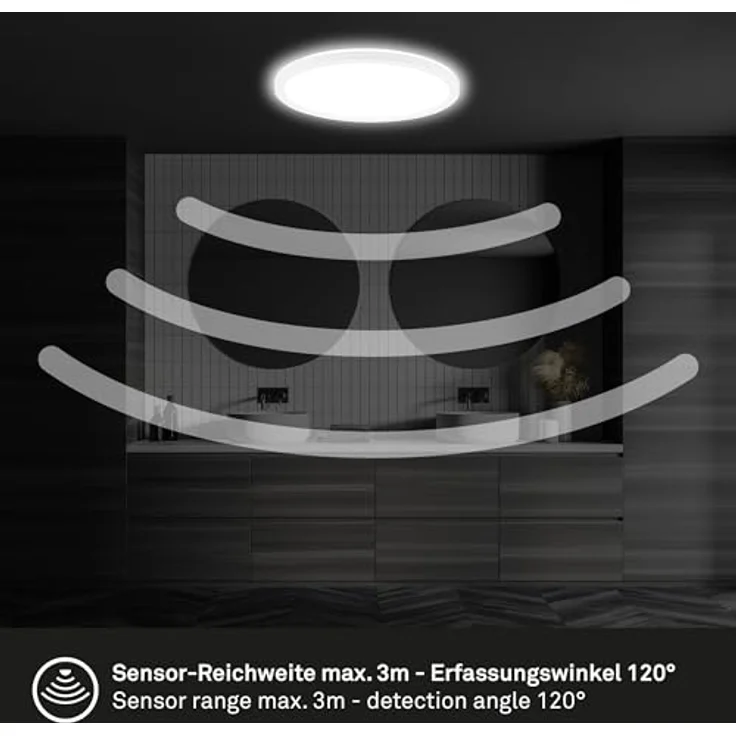 BRILONER - LED Deckenlampe mit Bewegungsmelder 3m Reichweite IP44, neutralweiße Lichtfarbe, flach, 120 Grad Erfassung, 29x3 cm, Weiß – Bild 5