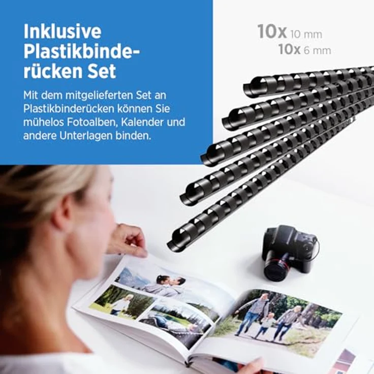 Genie CB 800 Spiralbindegerät (bis 145 Blatt, DIN A4, Inkl. Plastikbinderücken-Set) silber-schwarz – Bild 5