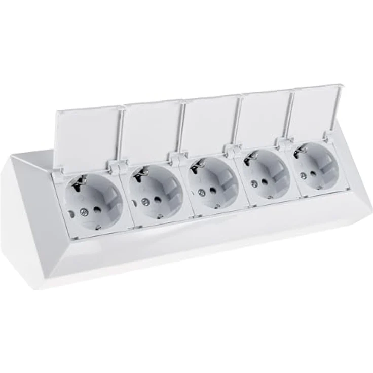 ChiliTec Steckdosenblock 5-Fach Unterbausteckdose mit Klappdeckel, 230V, Schutzkontakt-Steckdosen für Küche und Werkstatt, Weiß – Bild 1