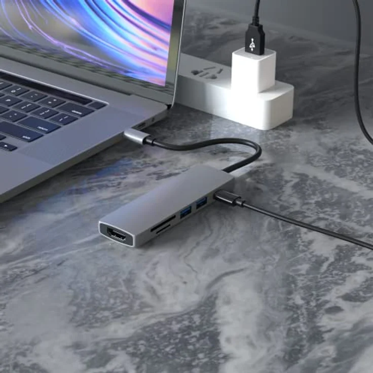 Redstar24 USB C HUB 6 in 1 Adapter Multiport USB C mit HDMI 4K, USB 3.0, SD/TF Kartenleser Micro SD 55W PD | kompatibel für TV MacBook Pro, Air, iPad Pro, Samsung | Laptop und mehr Typ C Geräte – Bild 4