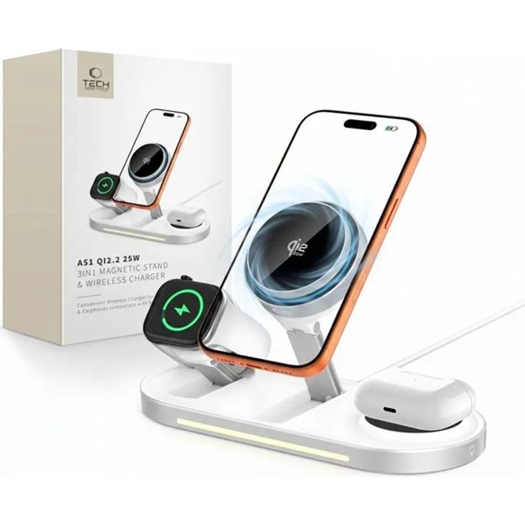 Tech-Protect A51 MagSafe 3in1, 25W QI2.2 Wireless Charger mit aktivem Kühlsystem und Touch-Buttons, weiß