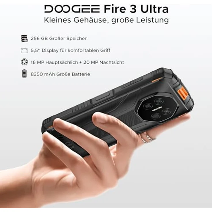 DOOGEE Fire 3 Ultra, Outdoor Smartphone mit 24 GB RAM, 256 GB ROM, 5.5 Zoll HD+, 16MP + 20MP Kameras, 8350mAh Akku, NFC, Face ID, OTG – Bild 2