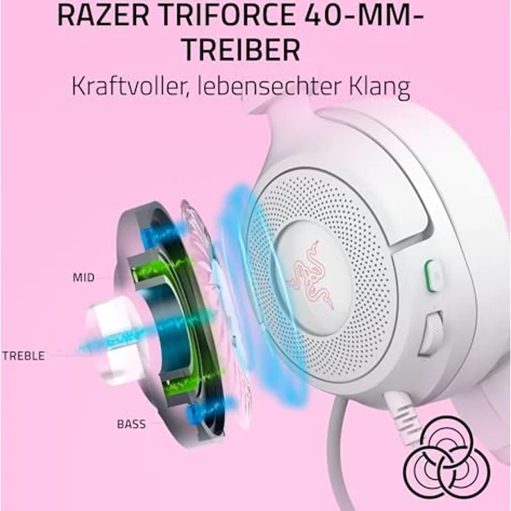 Razer Kraken Kitty V3 X, kabelgebundenes Gaming-Headset mit HyperClear Kardioid Mikrofon, Triforce 40mm Treiber, 3,5mm Klinkenanschluss und Katzenohren, weiß – Bild 4