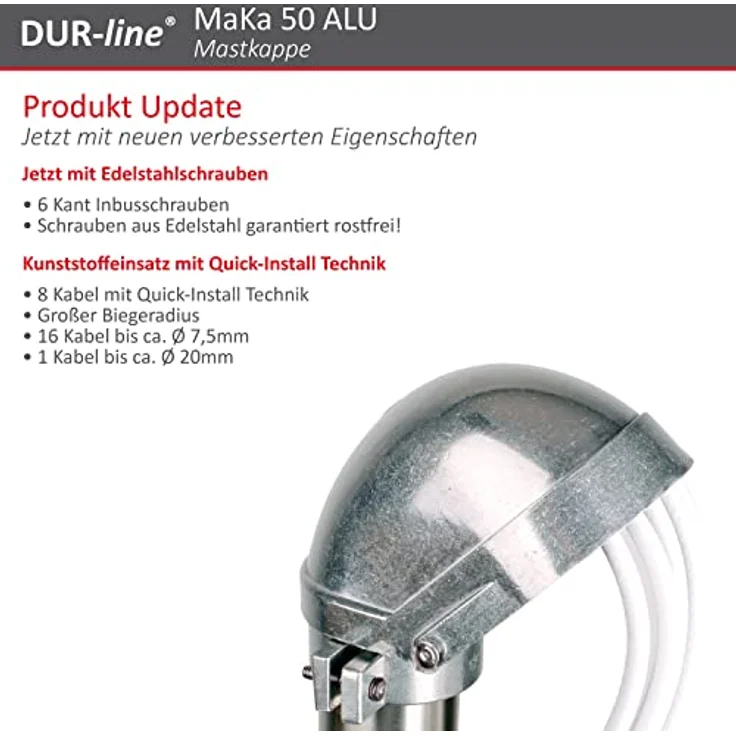 DUR-line MaKa 50 ALU Mastkappe für Antennenmast Durchmesser: 48-52 mm mit Kabeldurchführung – Bild 5