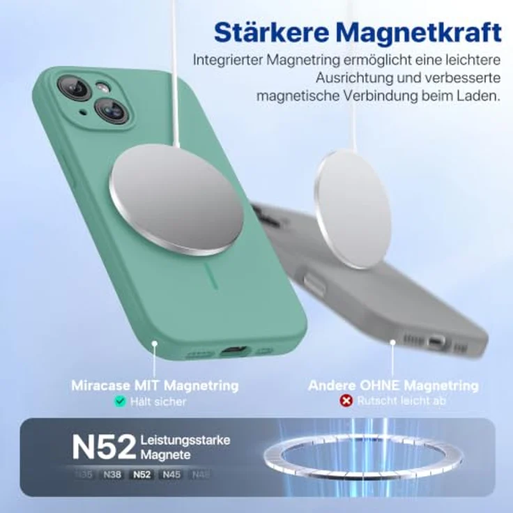 miracase iPhone 14 Hülle mit MagSafe, Flüssigsilikon, stoßfest, kratzfestes Mikrofaser-Innenfutter, Mitternachtsgrün – Bild 2