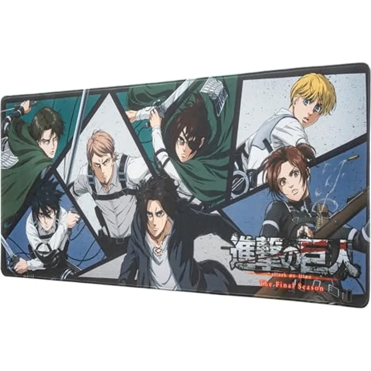 Grupo Erik Gaming Mauspad XXL Attack on Titan, rutschfeste Unterseite, wasserabweisend, verstärkte Kanten, 80 x 35 x 0,4 cm