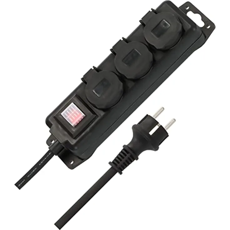 Brennenstuhl Steckdosenverteiler IP44 3-Fach (Outdoor Steckdosenleiste mit Schalter, 2m Kabel, selbstschließende Deckel, Mehrfachsteckdose für außen für den robusten und ständigen Einsatz im Freien)