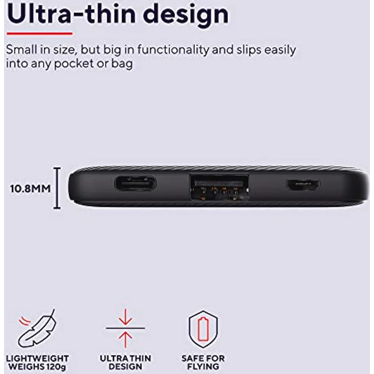 Trust Mobile Primo Dünne Powerbank Schnellladefunktion 5000 mAh, Nachhaltig, USB C Externer Akku, Tragbares Ladegerät 3A, Power Bank Handy, Smartphone, iPhone, iPad, Samsung, Xiaomi, Tablet – Bild 4