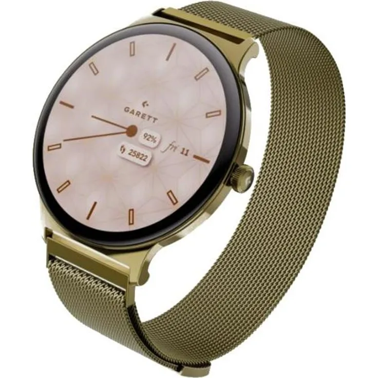 GARETT Verona 2 Gold Mesh Smartwatch, elegantes Design mit goldfarbenem Edelstahlgehäuse, kompatibel mit iOS und Android, Bluetooth-Konnektivität